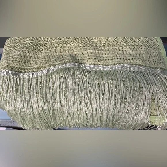 Pretty Little Thing PALE LIME CROCHET PEARL TASSEL TRIM BEACH SARONG - Picture 7 of 9